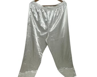 Pantalones de pijama vintage de satén color crema blanquecino con etiqueta dorada de Victoria's Secret, talla XL