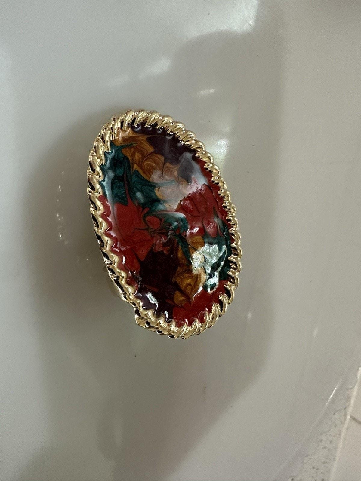 Motion East Gold Tone Vintage Colorful Enamel Swirl Cinch 