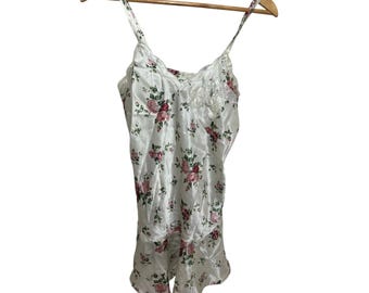 Vintage Second Skin Victoria Secret Pink Rose Floral Satin Slip Dress Size P