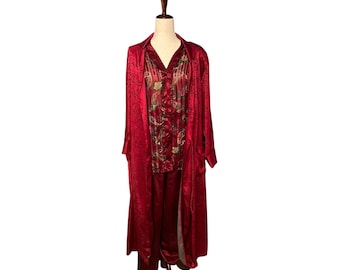 Victoria’s Secret Vintage Gold Label Paisley Print 2 Piece Pajama Set and Robe M