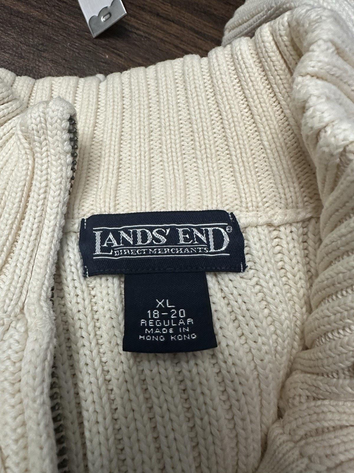 Vintage 80s LANDS END Fisherman Cable Knit Nautical Cream Pull 