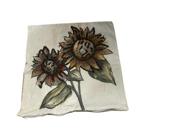 Pottery Barn Bold Sunflowers Embroidered 20 x 20" Case  Feathers USA