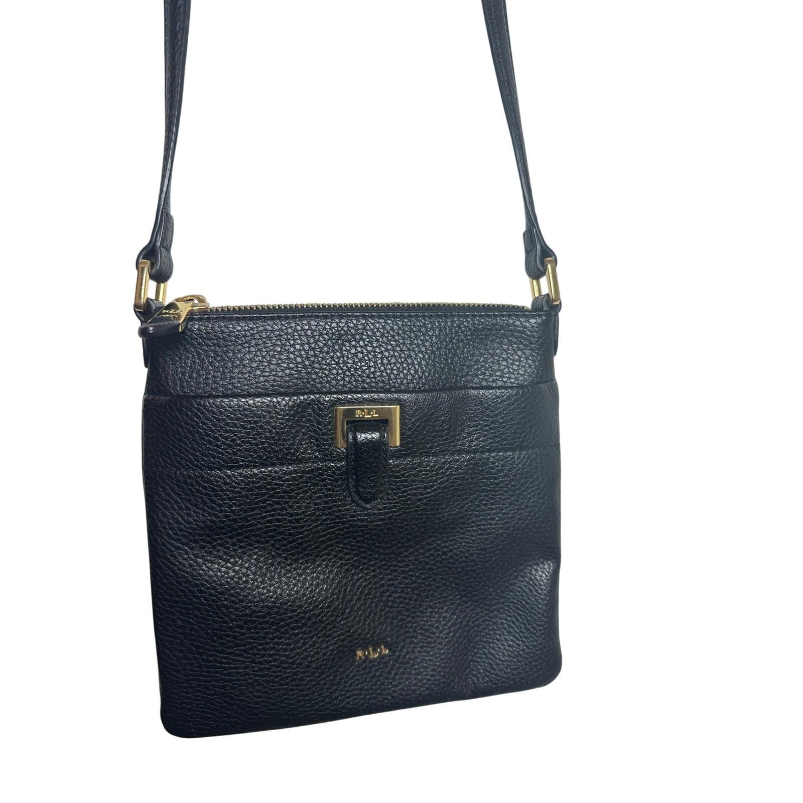 Lauren Ralph Lauren Pebble Leather Black Crossbody Bag Gold 