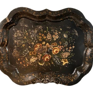 Antique 1800s French Tole Hand painted Tray