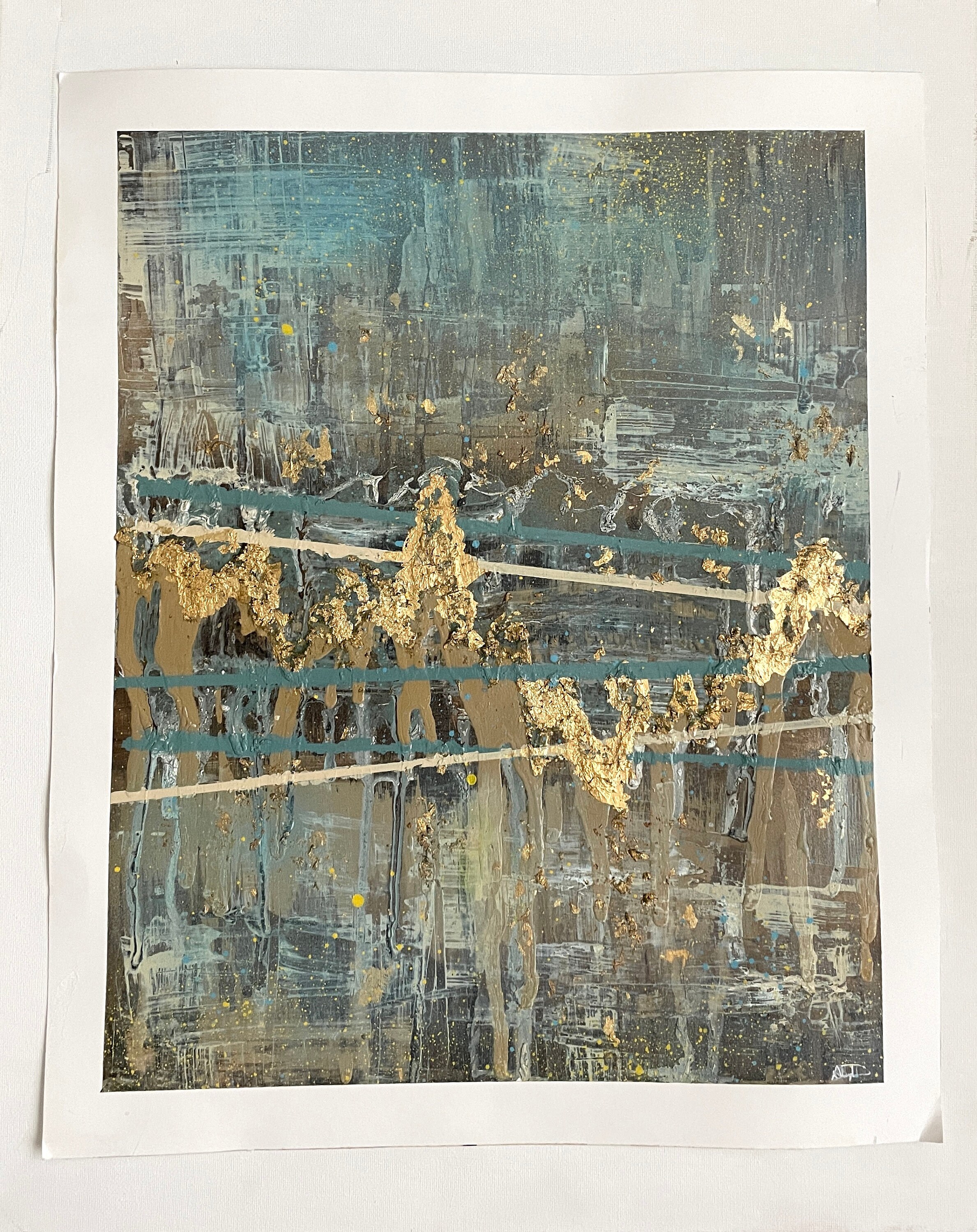 Blue Abstract Art Painting Original Art Blue and Gold Leaf Large ...