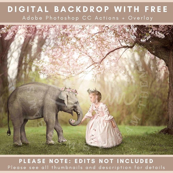 Elephant Under a Cherry Blossom Tree Digital Backdrop