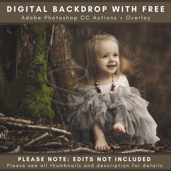 Mossy Tree In Enchanted Forest - Digital Background - Birch Tree Branches - Dark Twilight Forest - Digital Download - Photo Backdrop