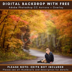 Country Road through Autumn Woods Digital Backdrop - également trouvé dans 7 Fall Forest Adventure Digital Backdrops Bundle
