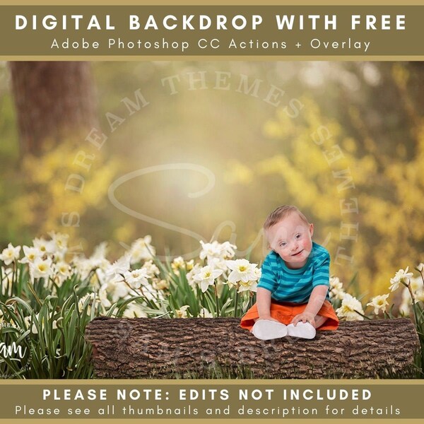 Blooming Daffodils in a Forest Digital Backdrop