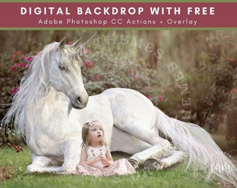 Unicorn Rose Garden Digital Backdrop