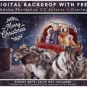 Guiando trineo de Santa Claus en Nochebuena, Fondo digital, Telón de fondo de Navidad, Superposición de nieve digital, Compuesto de Navidad, Descarga digital