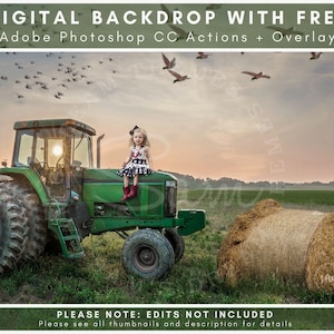 Farm Tractor With Hay Bale - Digital Background - Farmer Corn Field - Digital Download - Photo Backdrop - Tractor Backdrop