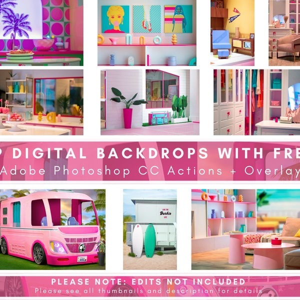 Barbie’s Dream House Backdrop Bundle, Barbie Doll Backdrop, Camper Van Kitchen, Digital Download, Doll Dress Closet, Handmade Photography