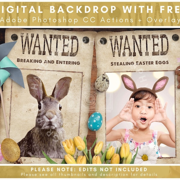 Easter Bunny Wanted Poster - Digital Backdrop - Easter Composite - Funny Frame Overlay - Handmade Photography - Sams Dream Themes