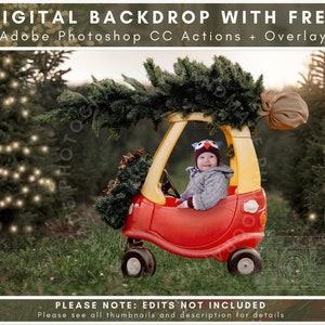 Cozy Coup Classic Kids Car Christmas Backdrop, Little Tyke Classic Car Digital Background, Tree Farm with a Christmas Car Background