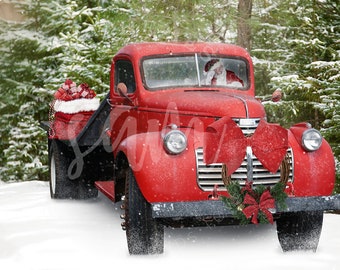 Vintage Christmas truck digital backdrop Christmas digital | Etsy