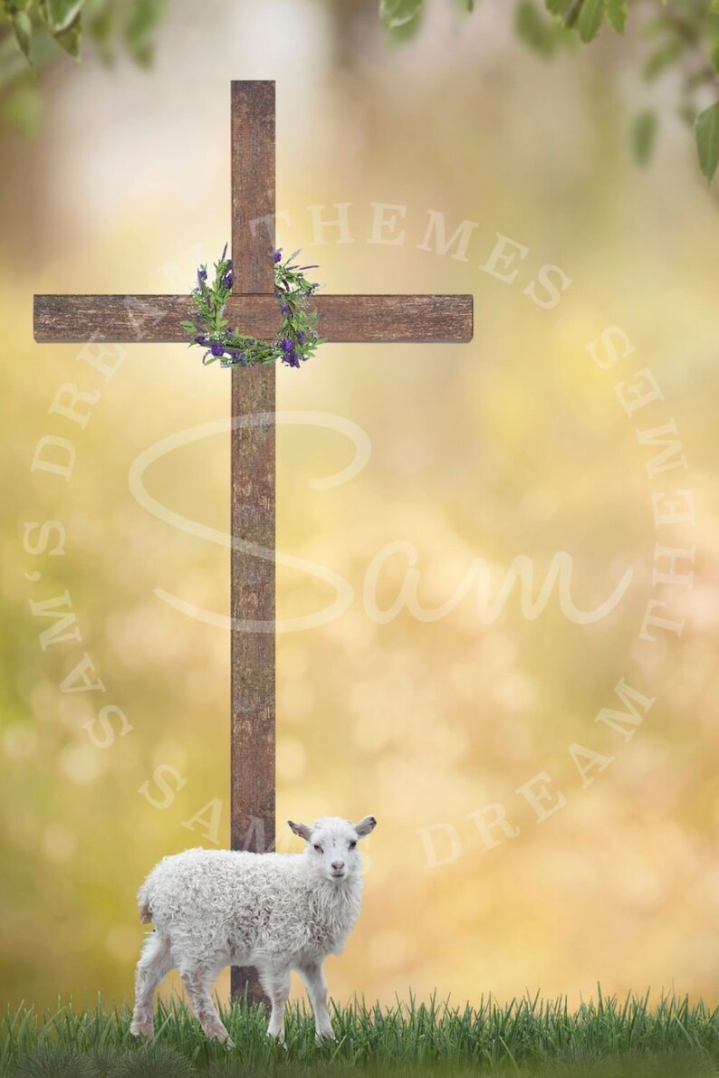 Easter Cross and Lamb of God Digital Easter Backdrop | Etsy