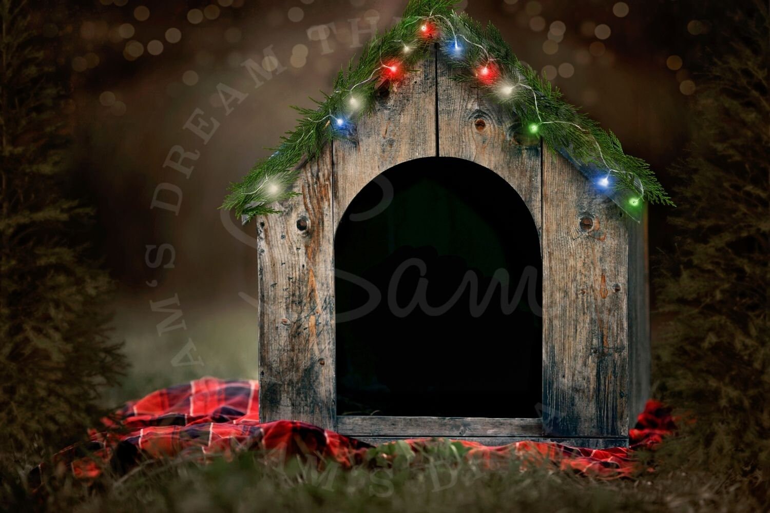 Christmas Dog House on A Tree Farm Christmas Backdrop Puppy Etsy