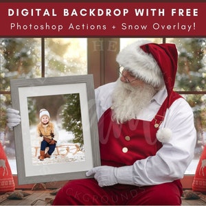 Santa Relaxing With A Picture Frame, Digital Background, Santa Photoshop PNG, Santa Picture Frame, Christmas Backdrop, Digital Download