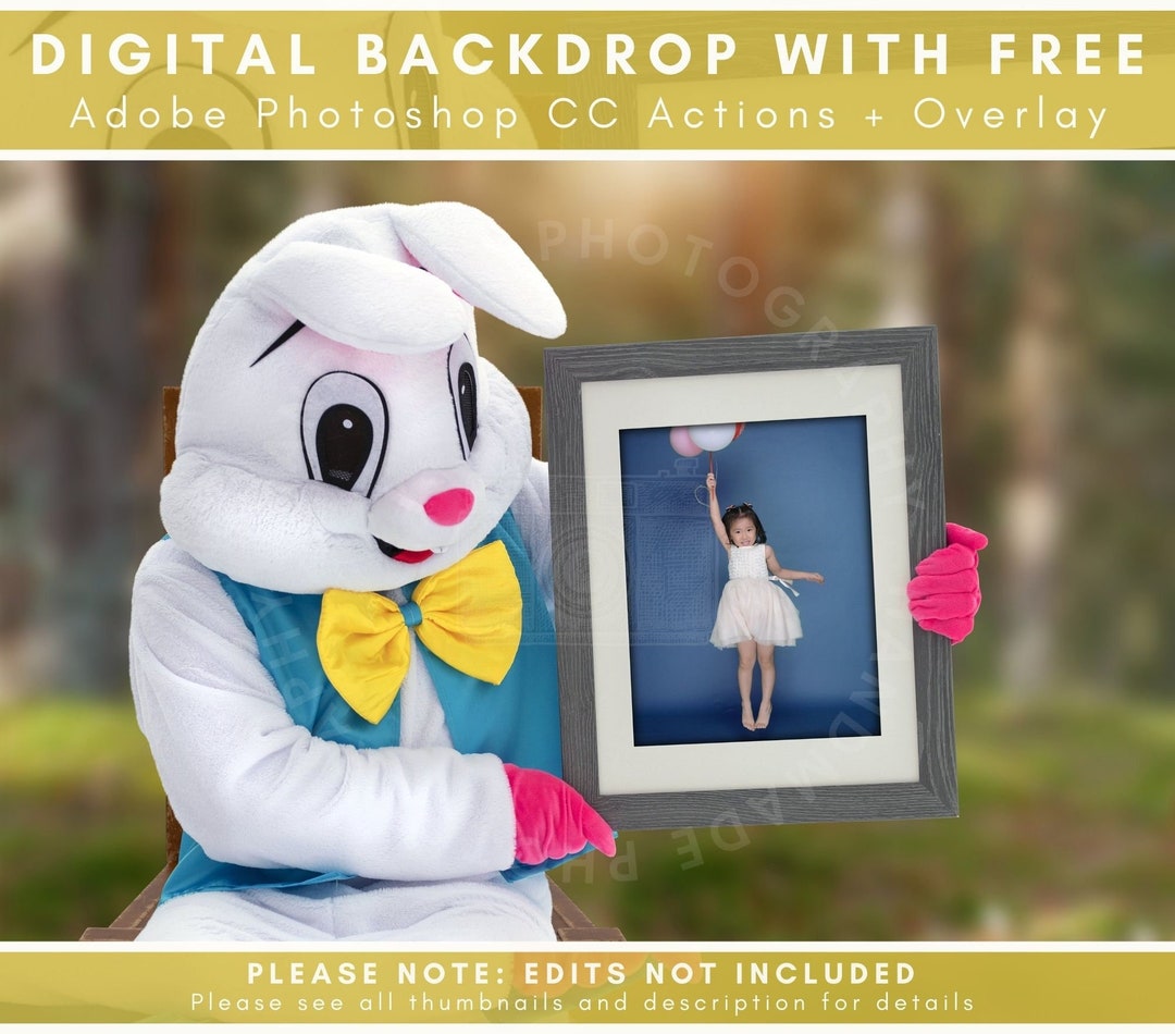 Easter Bunny Photo Frame in Bokeh Woods, Easter Backdrop, Bunny Frame