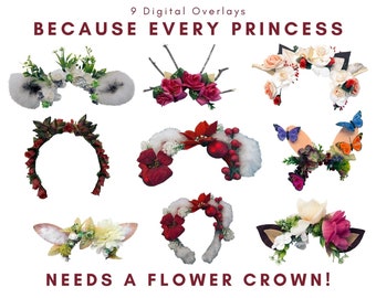 9 Flower Crown Digital Overlays PNG Bundle