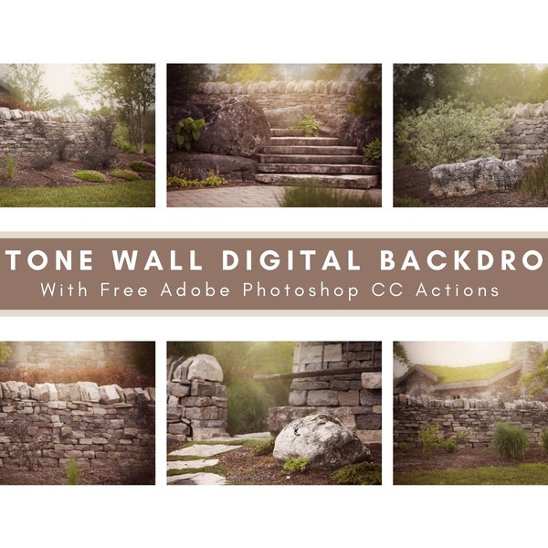 6 Rustic Stone Wall Digital Backdrops Bundle