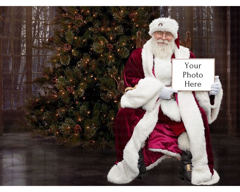 Santa Holding a Picture Frame with a Christmas Tree Digital Etsy