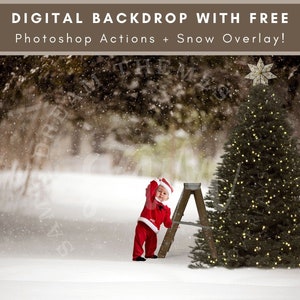 De boom versieren met een vintage ladder digitale kerstachtergrond
