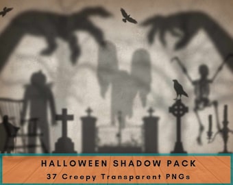 37 Halloween Shadows Translucent Overlays PNG Bundle