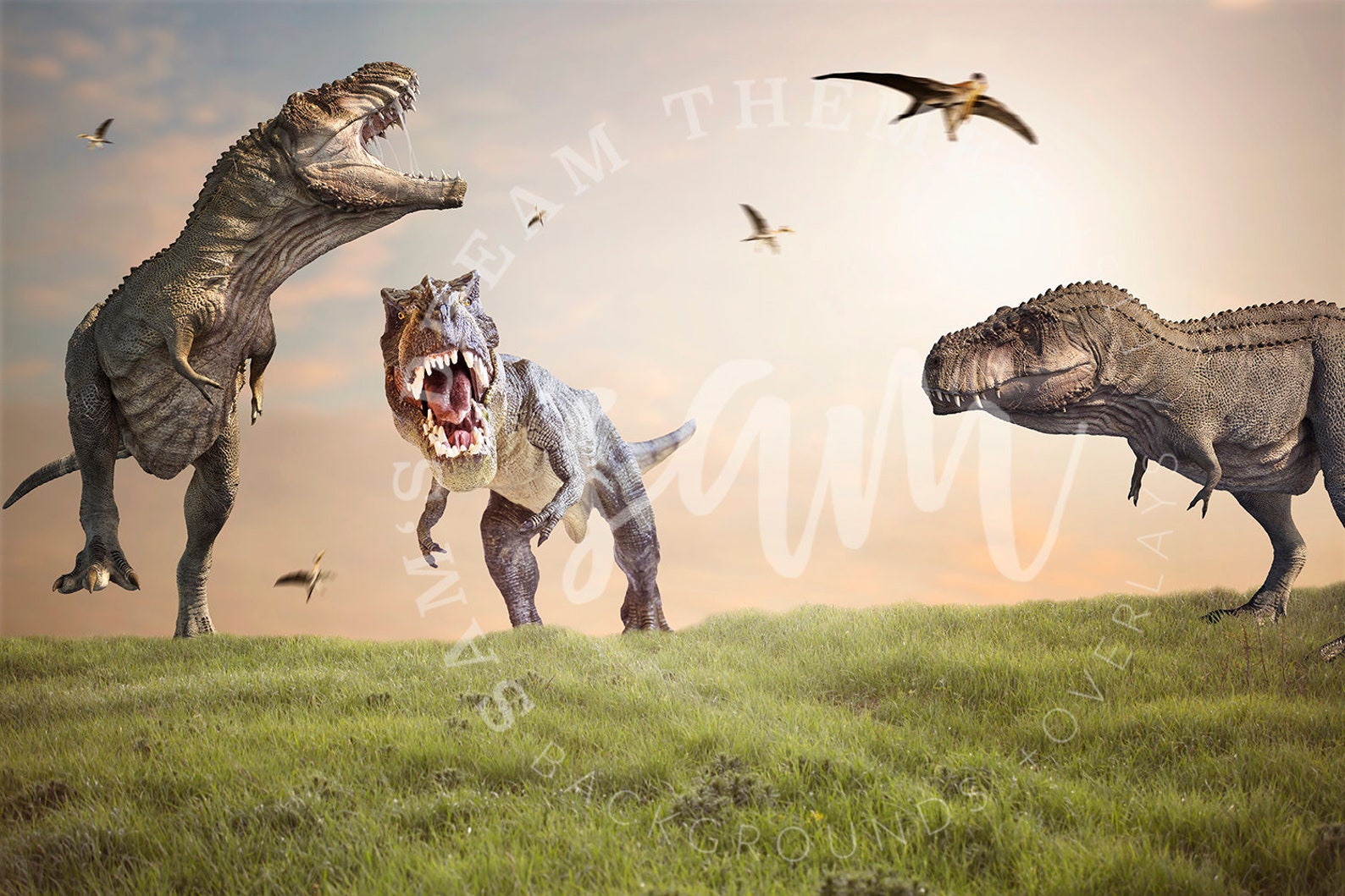 Dinosaurs running in a field dinosaur digital background Etsy