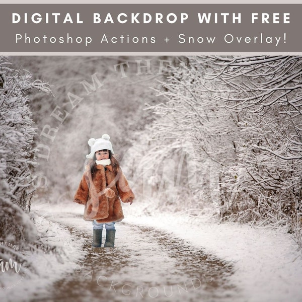 Vintage Road Through Snowy Wonderland, Digital Background, Winter Backdrop, Digital Snow Overlay, Christmas Backdrop, Christmas Composite