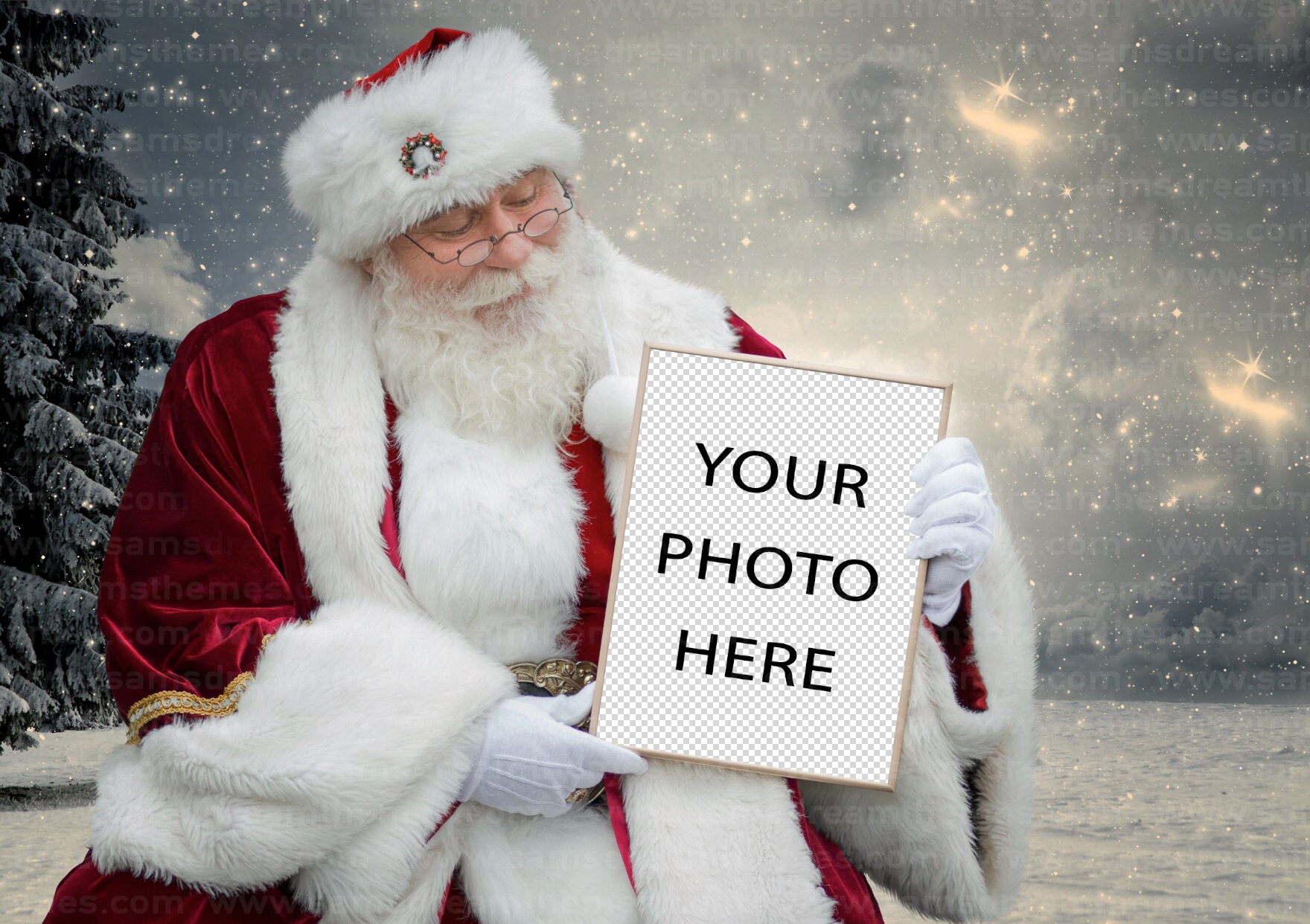 Santa Holding A Frame on A Snowy Night Digital Background Etsy