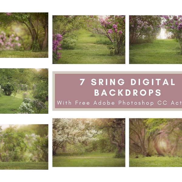 7 Blooming Trees in Spring Digital Backdrops Bundle