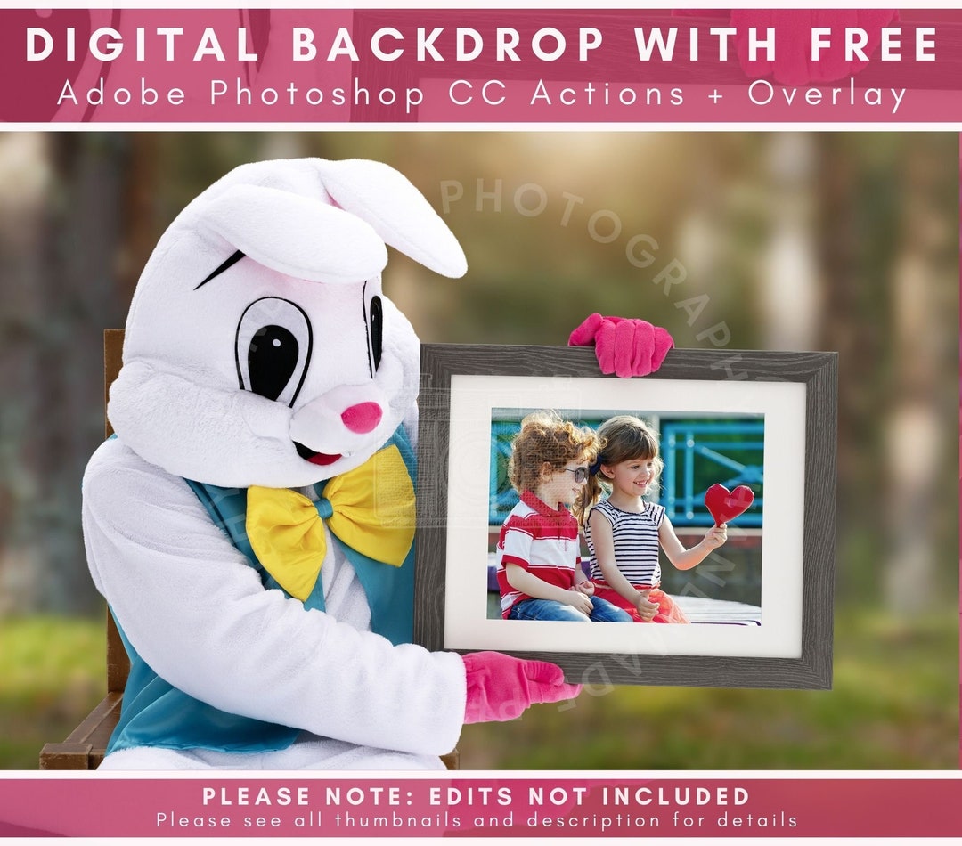 Easter Bunny Photo Frame in Bokeh Wood, Easter Backdrop, Digital Frame