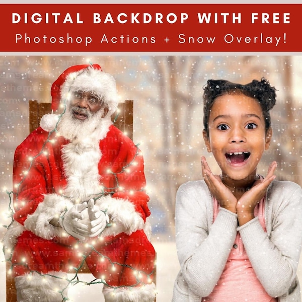 Black Santa Wrapped With Christmas Lights, Christmas Backdrop, African American Santa, Santa Composite, Santa Tied Up, Digital Background