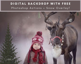 Close Up Reindeer Digital Christmas Backdrop