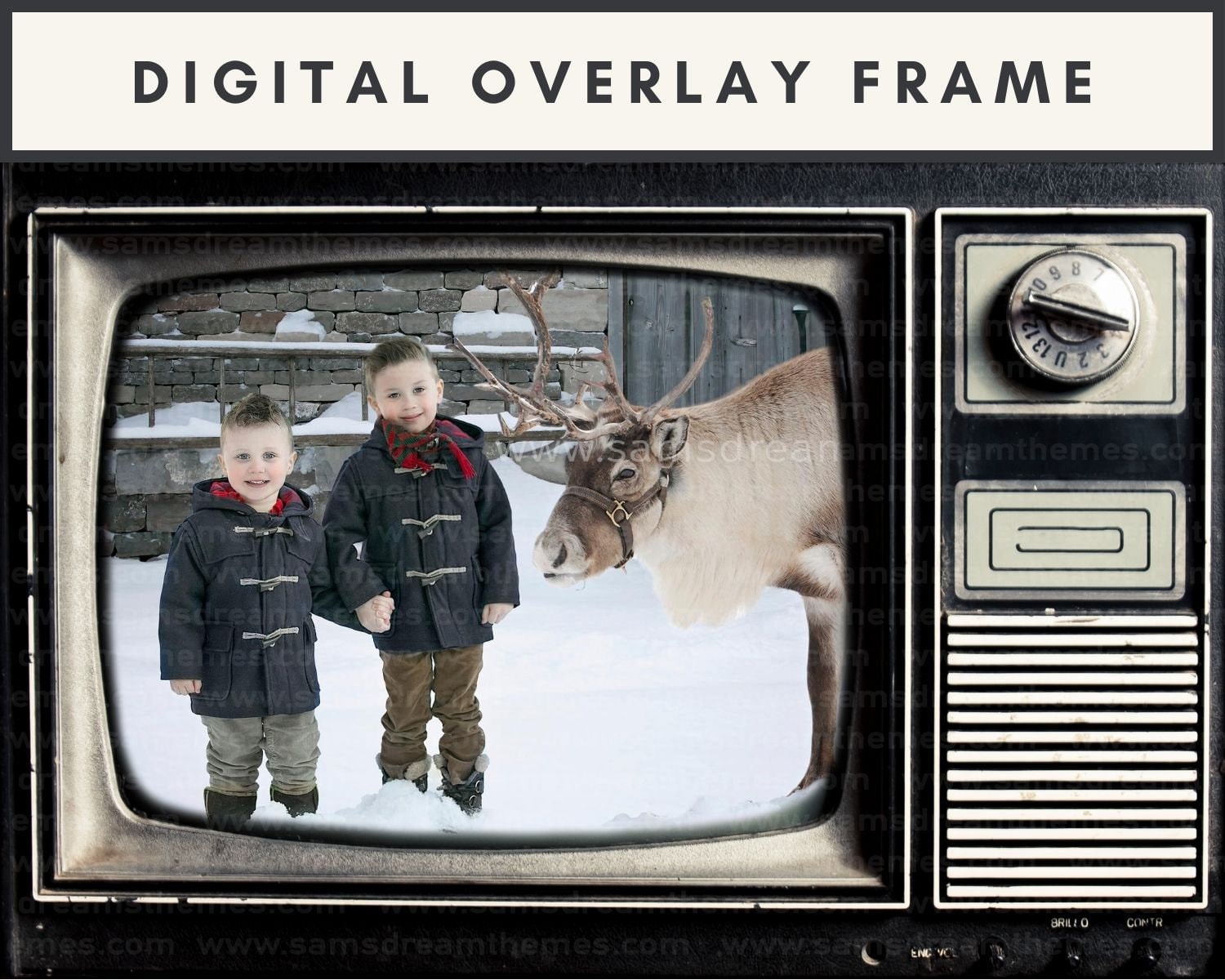 Retro TV Frame, Digital Frame PNG, Vintage TV Frame, Tv Console Decor, Christmas Overlay, Christmas Morning, Vintage Photography