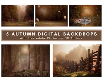 5 Scenes of Autumn Digital Backdrops Bundle