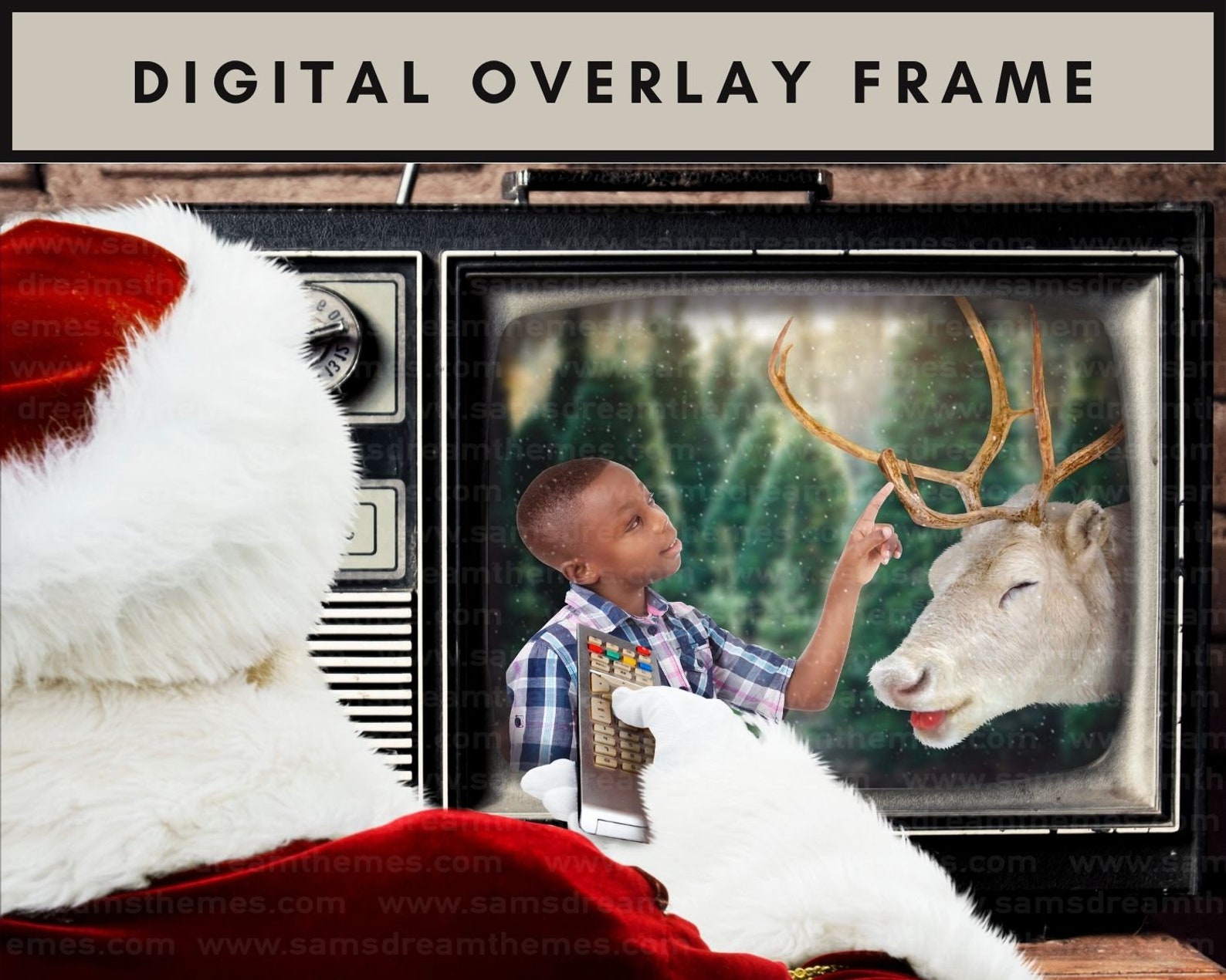 Santa Watching Vintage TV Digital Overlay Frame PNG | Etsy