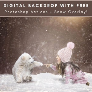 Baby Polar Bear Friend, Digital Background, Christmas Backdrop, Christmas Composite, Winter Backdrop, Digital Download, Christmas Cards