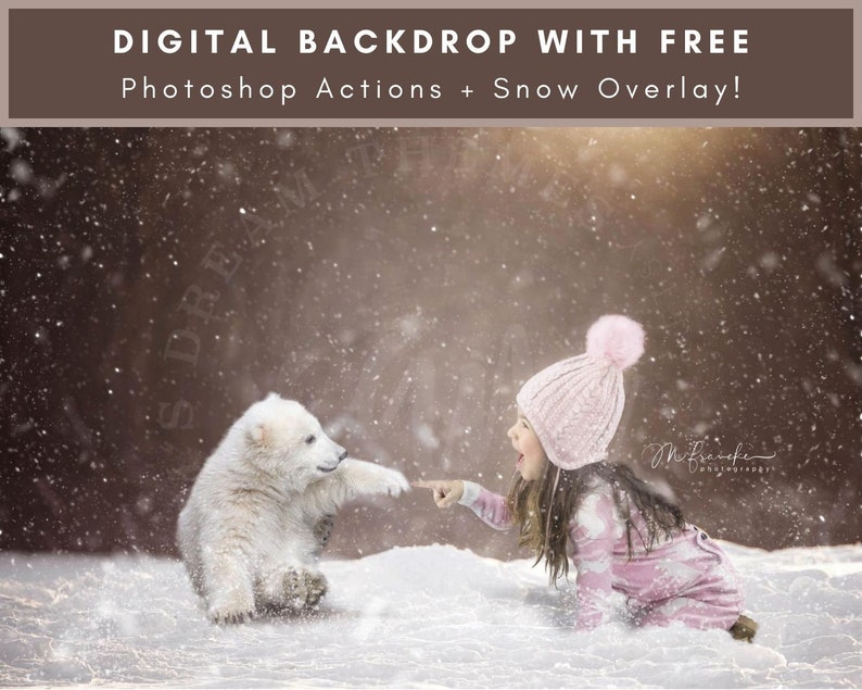 Baby Polar Bear Friend, Digital Background, Christmas Backdrop, Christmas Composite, Winter Backdrop, Digital Download, Christmas Cards 