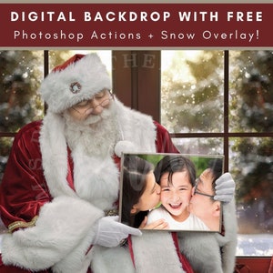 Christmas Morning Holding A Frame, Digital Background, Christmas Backdrop, Santa Picture Frame, Santa Composite Png, Digital Download