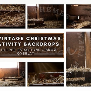 6 Vintage Christmas Nativity Backdrops Bundle, A Christmas Story, Country Christmas, Christmas Newborn, Jesus Manger Scene, Digital Backdrop