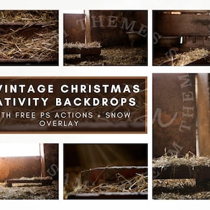 6 Vintage Christmas Nativity Backdrops Bundle, A Christmas Story, Country Christmas, Christmas Newborn, Jesus Manger Scene, Digital Backdrop image 1