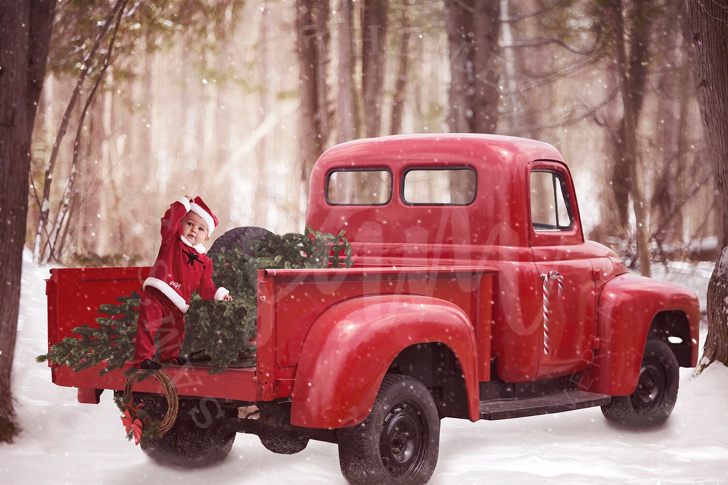 Vintage Christmas truck digital backdrop Christmas digital Etsy