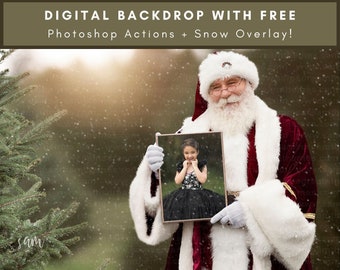 Santa At A Tree Farm With Picture Frame, Digital Background, Christmas Backdrop, Santa Picture Frame, Digital Snow Overlay, Digital Download