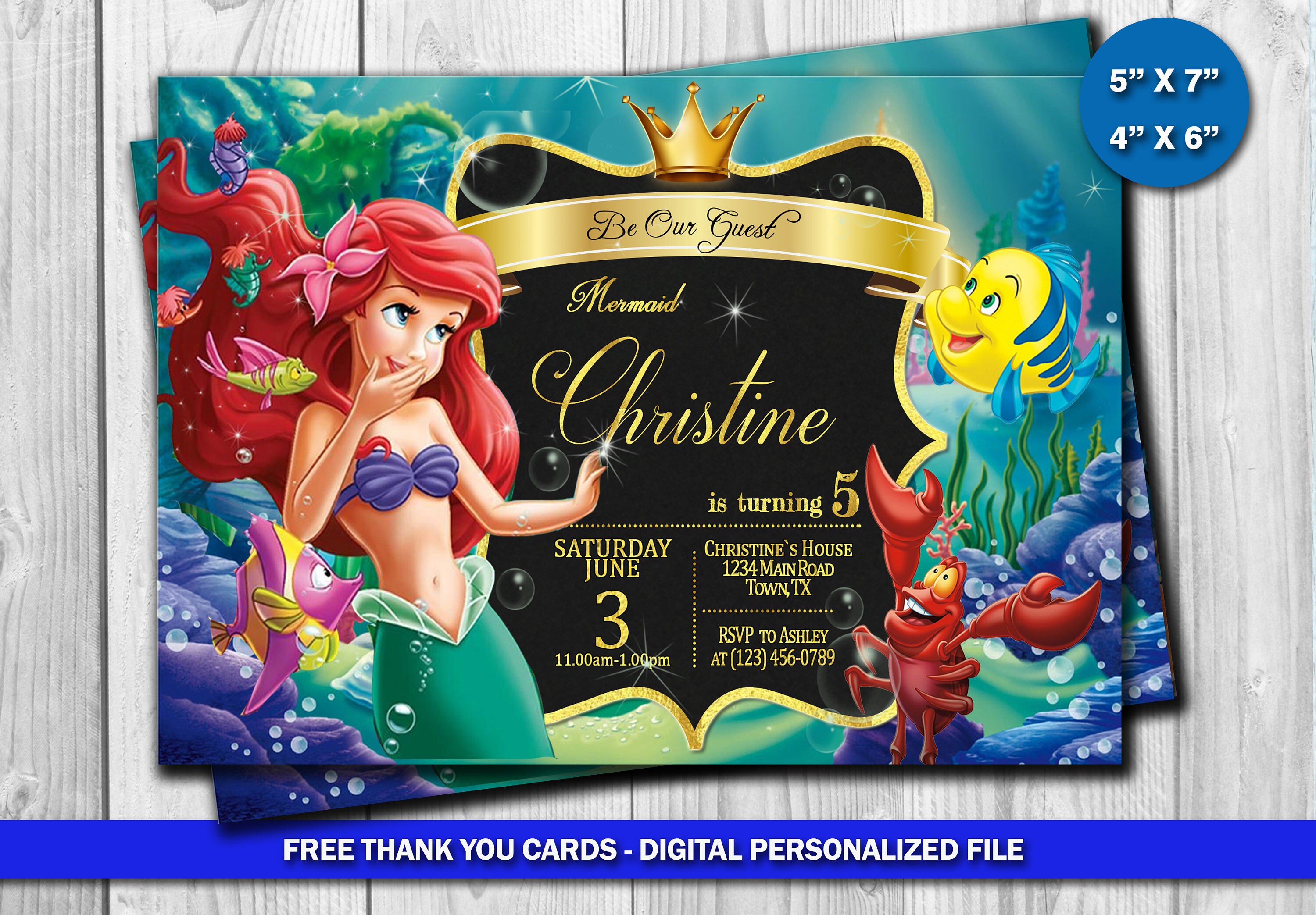 Little Mermaid Invitation Little Mermaid Birthday Little Etsy