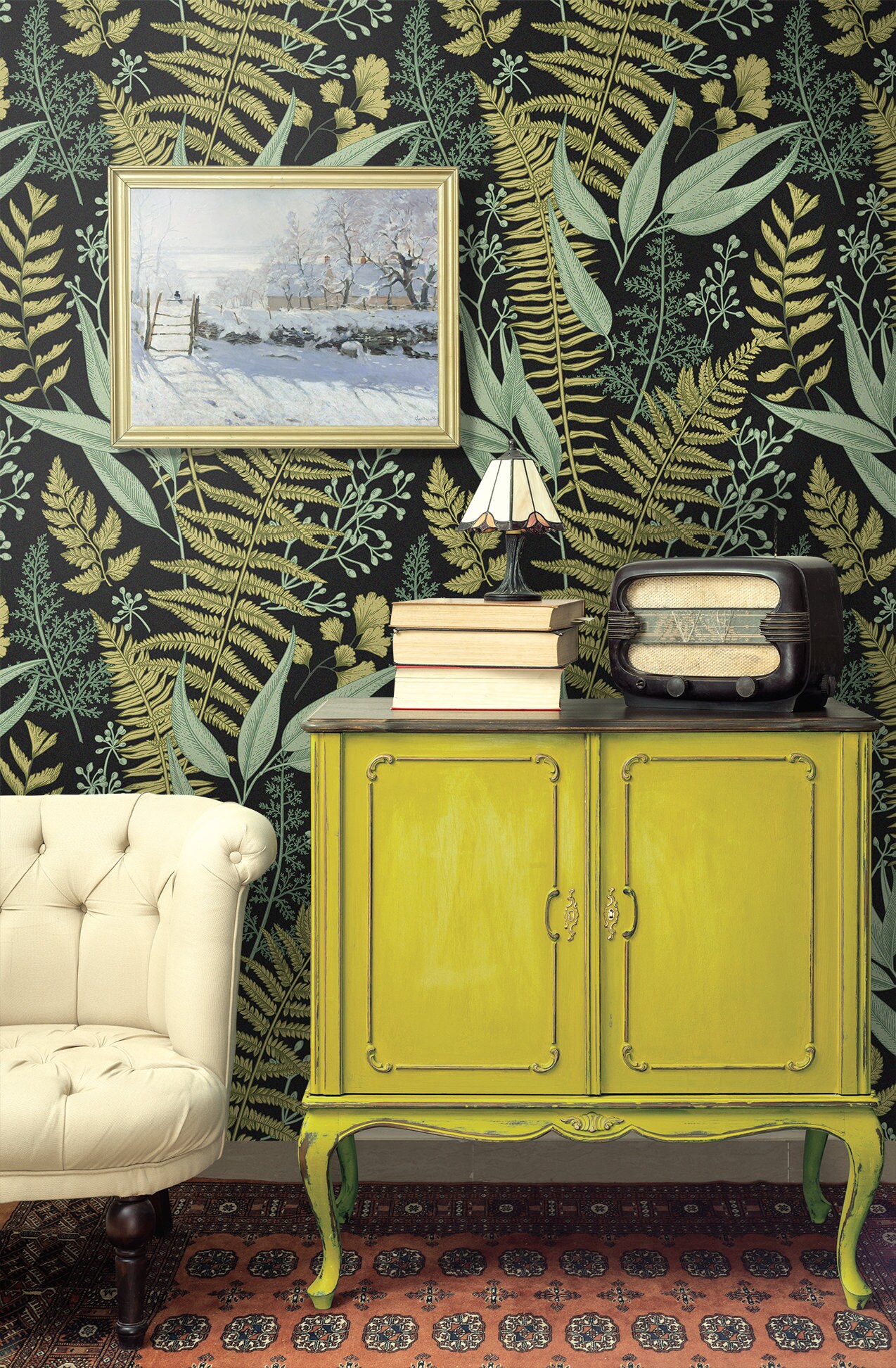 Wallpaper Tropical Botanical Jungle Olive Sage Spring Green Etsy