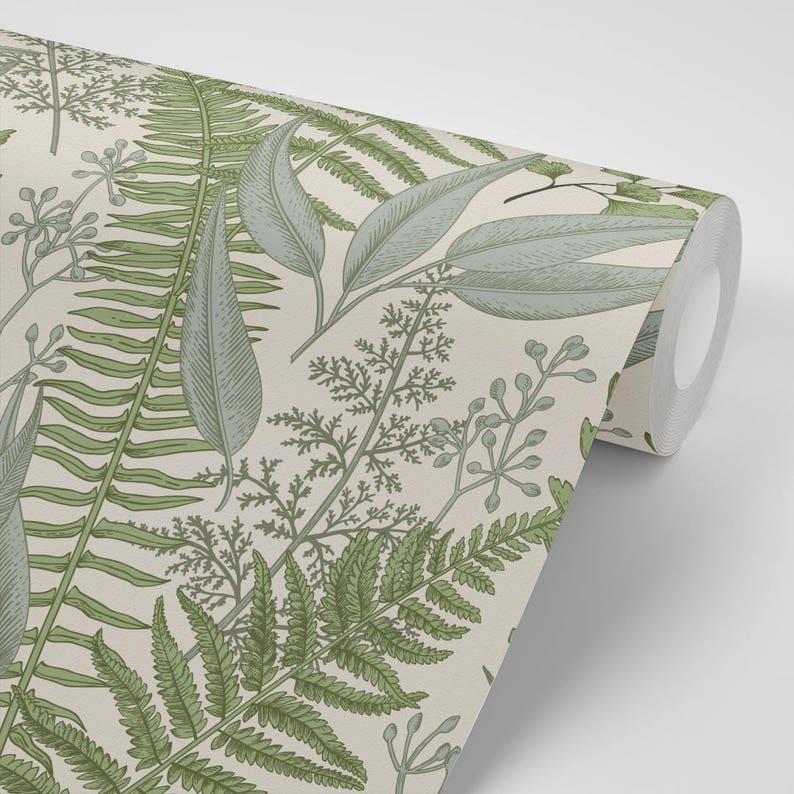 Wallpaper Tropical Botanical Jungle Sage Spring Green Fern Etsy