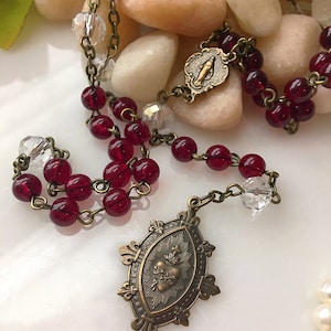 Sacred Heart of Jesus Chaplet, Bronze Chaplet of The Sacred Heart, Antique Style Catholic Chaplet, Vintage French Style Sacred Heart Rosary
